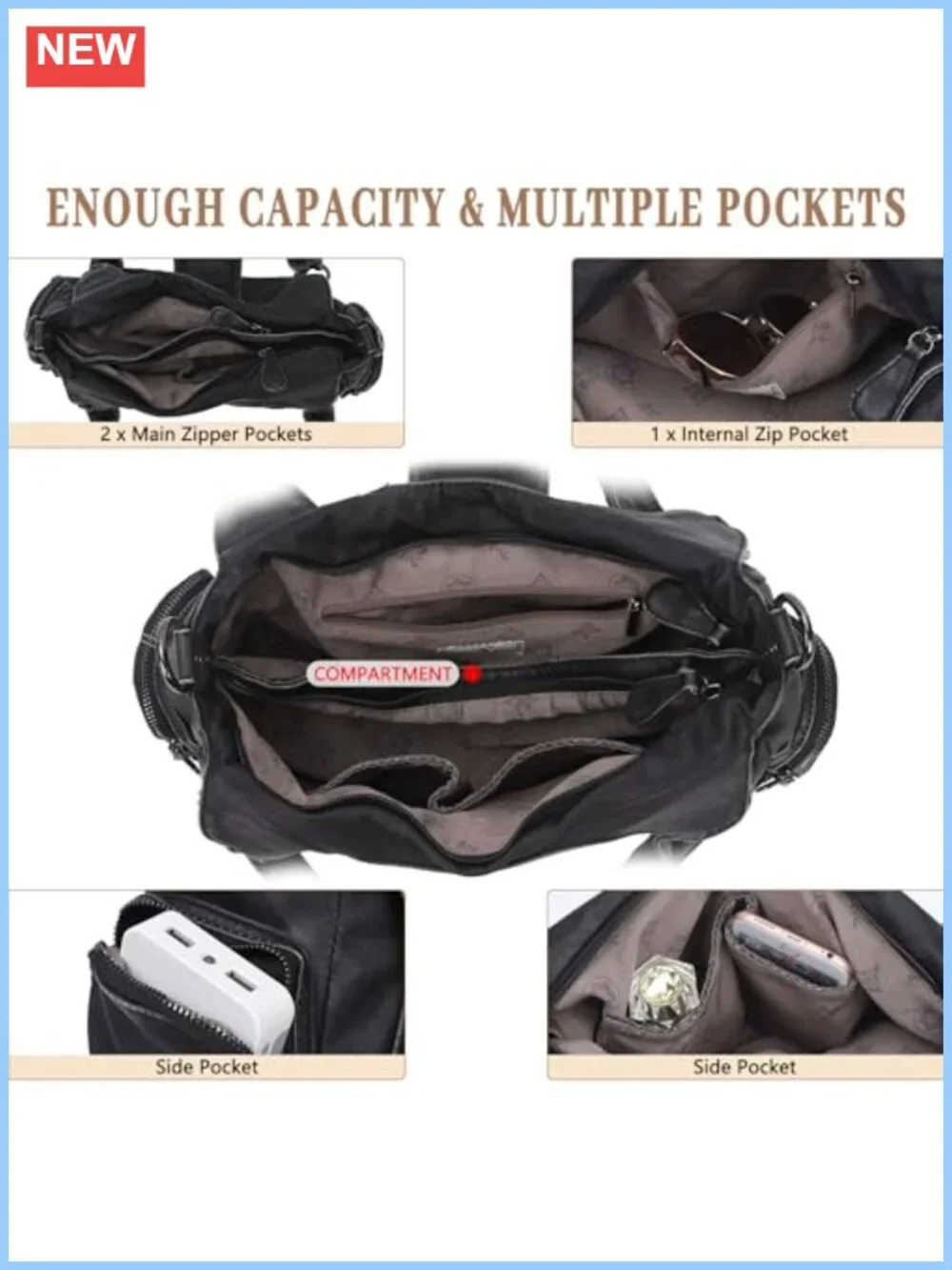 Vegan Leather Hobo Tote Bag Women Shoulder Purse Crossbody Handbag Roomy